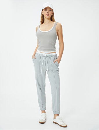 Jogger Pantolon Çift Bel Detaylı Bağlamalı Nervürlü 