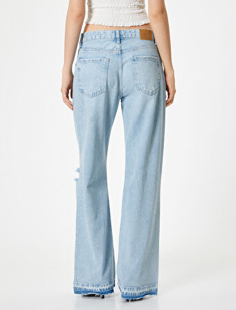 Bol Paça Yüksek Bel Straight Fit Yırtık Kot Pantolon - Nora Jean