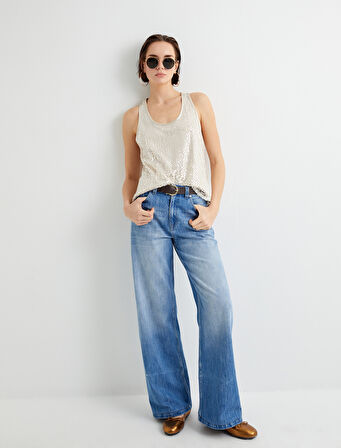 Geniş Paça Kot Pantolon Standart Bel Cepli - Bianca Wide Leg Jeans 