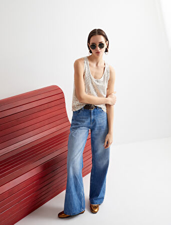 Geniş Paça Kot Pantolon Standart Bel Cepli - Bianca Wide Leg Jeans 