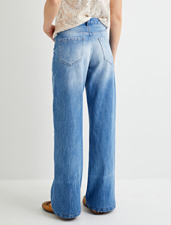 Geniş Paça Kot Pantolon Standart Bel Cepli - Bianca Wide Leg Jeans 