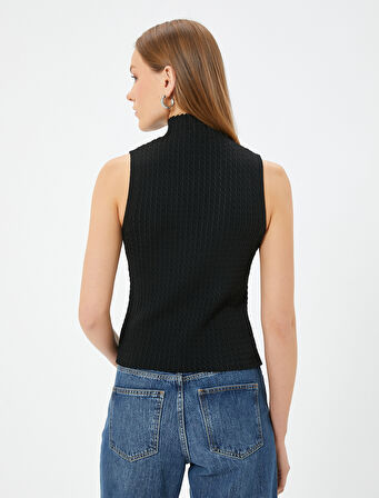 Kolsuz Dik Yaka Triko Üst Saç Örgü Desenli