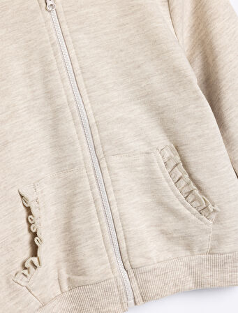 Sweatshirt Kapşonlu Fermuarlı Uzun Kollu Fırfır Detaylı