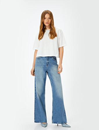 Kısa Kollu Tişört Yaka Detaylı Pamuklu