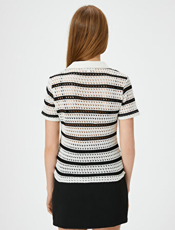 Polo Yaka Kroşe Crop Tişört Kısa Kollu