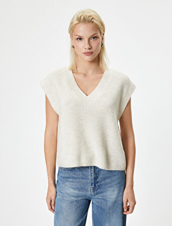 Triko Oversize Süveter V Yaka Yumuşak Dokulu