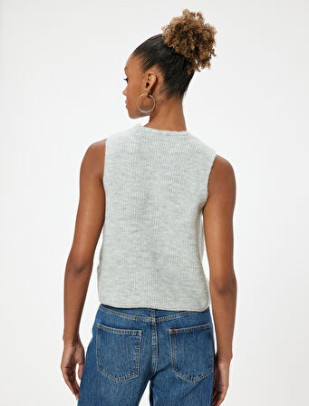 Crop Triko Yelek Düğmeli V Yaka