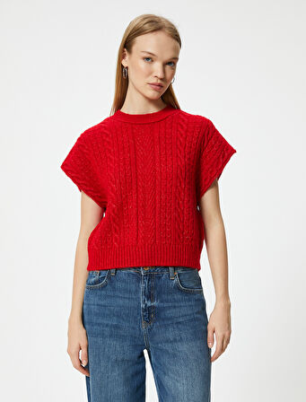 Örgü Dokulu Süveter Bisiklet Yaka Yarasa Kol