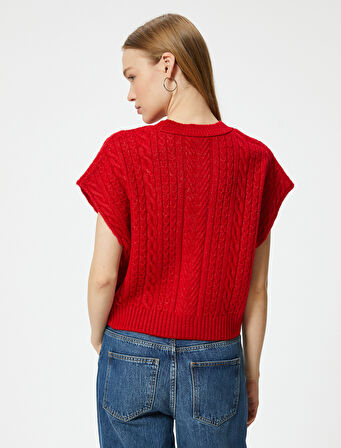 Örgü Dokulu Süveter Bisiklet Yaka Yarasa Kol