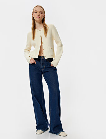 Triko Hırka Bisiklet Yaka Cep Detaylı Düğmeli