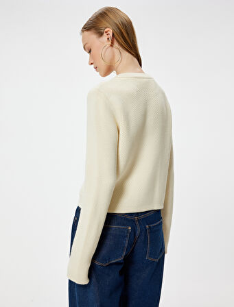 Triko Hırka Bisiklet Yaka Cep Detaylı Düğmeli