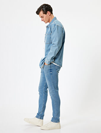 Slim Fit Standart Bel Düğmeli Kot Pantolon - Brad Jean