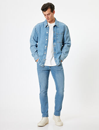 Slim Fit Standart Bel Düğmeli Kot Pantolon - Brad Jean