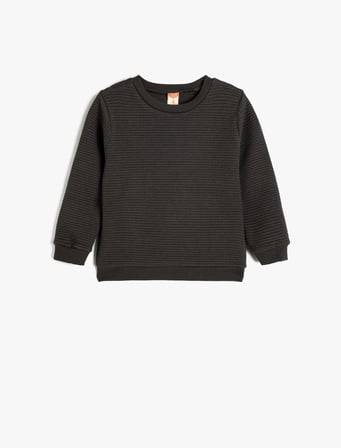 Bisiklet Yaka Sweatshirt Dokulu Pamuk Karışımlı