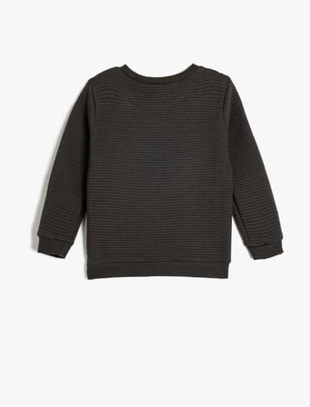 Bisiklet Yaka Sweatshirt Dokulu Pamuk Karışımlı