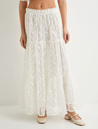 Uzun Etek Dantelli Çiçekli Volanlı Normal Bel