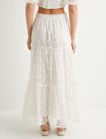 Uzun Etek Dantelli Çiçekli Volanlı Normal Bel