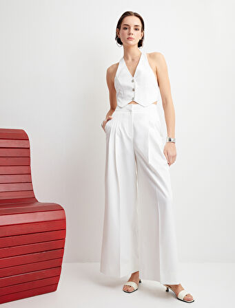 Crop Yelek Düğmeli V Yaka