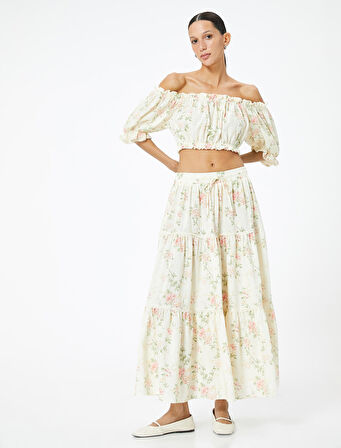 Crop Straplez Atlet Çiçekli Fırfırlı Pamuklu Slim Fit