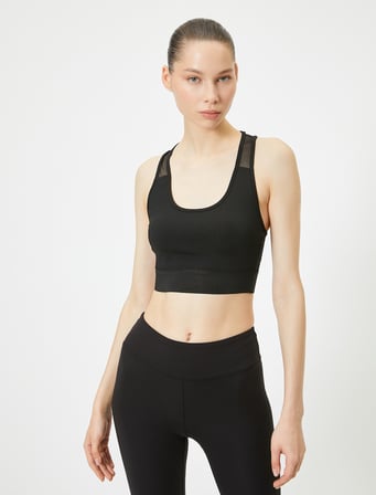 Tül Detaylı Spor Sütyeni Kaplı Slim Fit