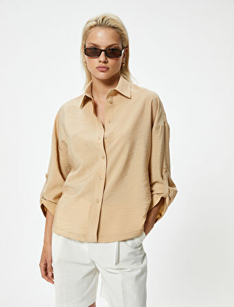 Saten Gömlek Uzun Kollu Dokulu Viskoz Kumaş 