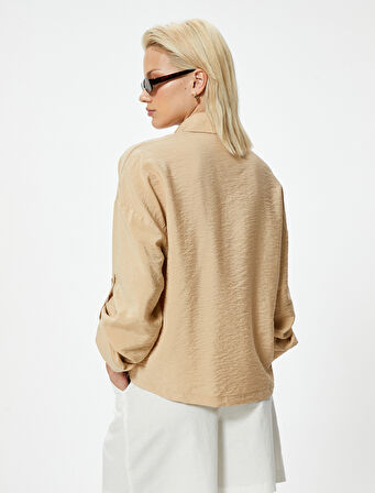 Saten Gömlek Uzun Kollu Dokulu Viskoz Kumaş 