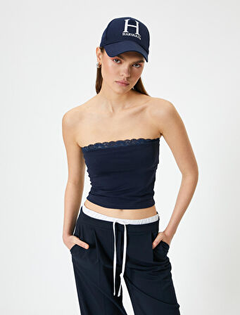 Straplez Crop Üst Dantel Detaylı Pamuklu 