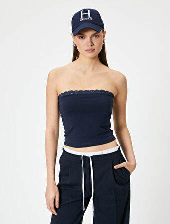 Straplez Crop Üst Dantel Detaylı Pamuklu 