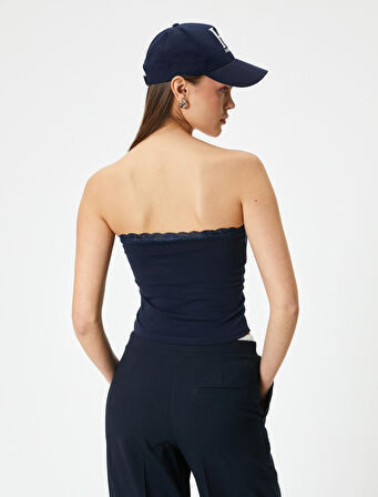 Straplez Crop Üst Dantel Detaylı Pamuklu 