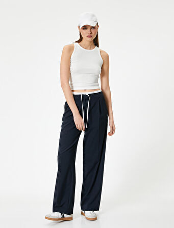 Fitilli Basic Üst Yuvarlak Yaka Viskoz Kumaş Slim Fit