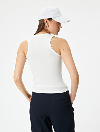 Fitilli Basic Üst Yuvarlak Yaka Viskoz Kumaş Slim Fit