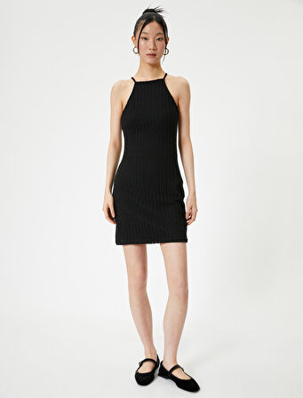 Halter Yaka Mini Kalem Elbise Slim Fit