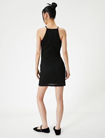 Halter Yaka Mini Kalem Elbise Slim Fit