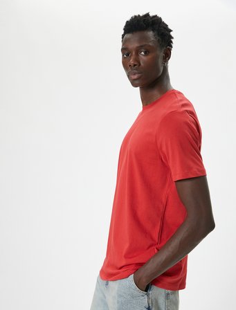 Basic Tişört Slim Fit Bisiklet Yaka Kısa Kollu 