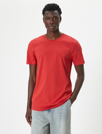 Basic Tişört Slim Fit Bisiklet Yaka Kısa Kollu 