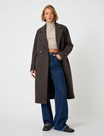 Uzun Kaşe Kaban Kruvaze Cepli Düğmeli 