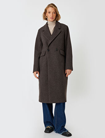 Uzun Kaşe Kaban Kruvaze Cepli Düğmeli 