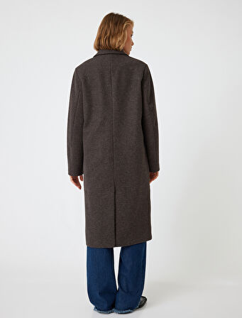 Uzun Kaşe Kaban Kruvaze Cepli Düğmeli 