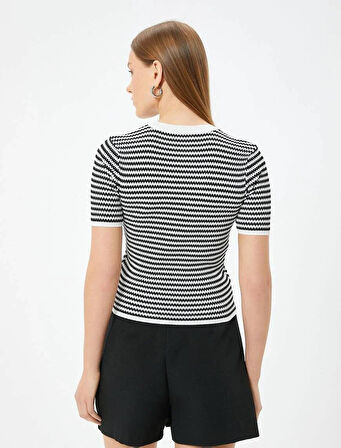 5WAK90220HT Koton Kadın Süeter Siyah Çizgili