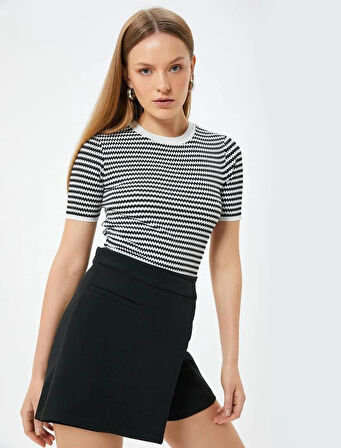 5WAK90220HT Koton Kadın Süeter Siyah Çizgili