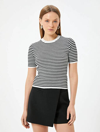 5WAK90220HT Koton Kadın Süeter Siyah Çizgili