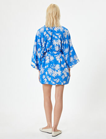 Oversize Kimono Viskon Çiçekli Kuşaklı