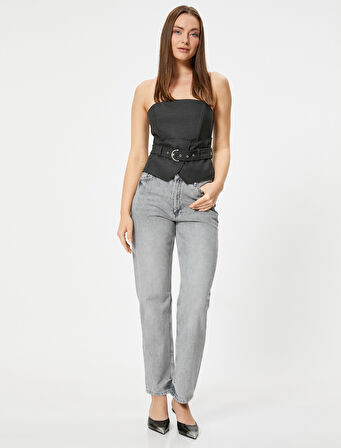 Düz Paça Kot Pantolon Yüksek Bel - Eve Slim Jean
