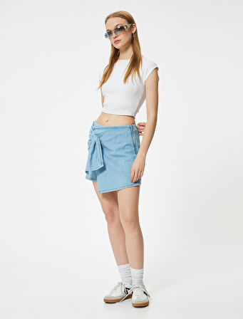 Mini Kot Şort Etek Drape Detaylı Relax Fit