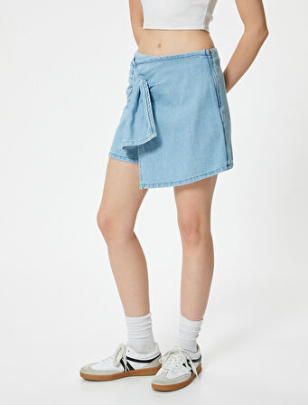 Mini Kot Şort Etek Drape Detaylı Relax Fit