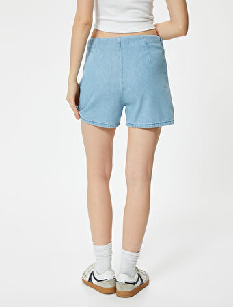 Mini Kot Şort Etek Drape Detaylı Relax Fit