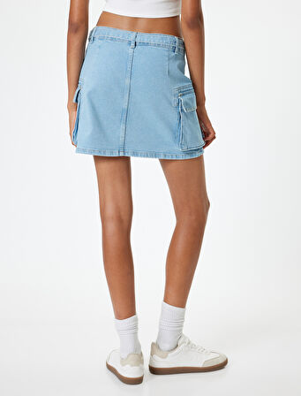 Mini Kot Etek Kargo Cepli Düğmeli Kemer Detaylı Rahat Kesim