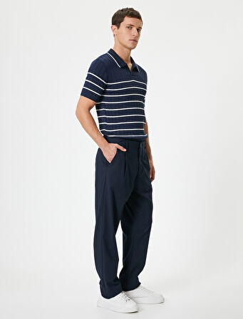 Polo Yaka Triko Tişört Kısa Kollu Dokulu Kalça Boy Regular Fit