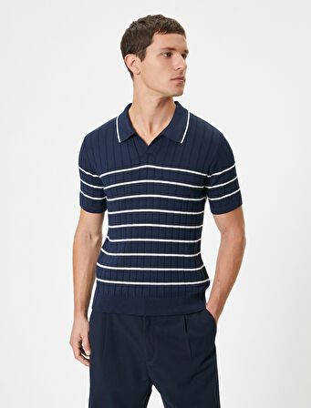 Polo Yaka Triko Tişört Kısa Kollu Dokulu Kalça Boy Regular Fit