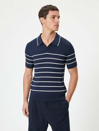Polo Yaka Triko Tişört Kısa Kollu Dokulu Kalça Boy Regular Fit